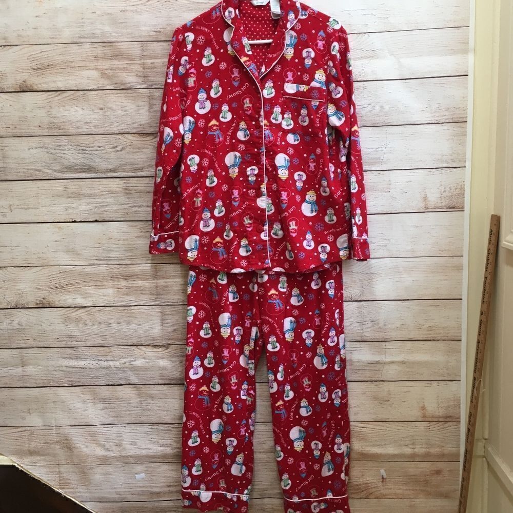 ADONNA RED FLANNEL PAJAMAS IN SNOWMAN PRINT